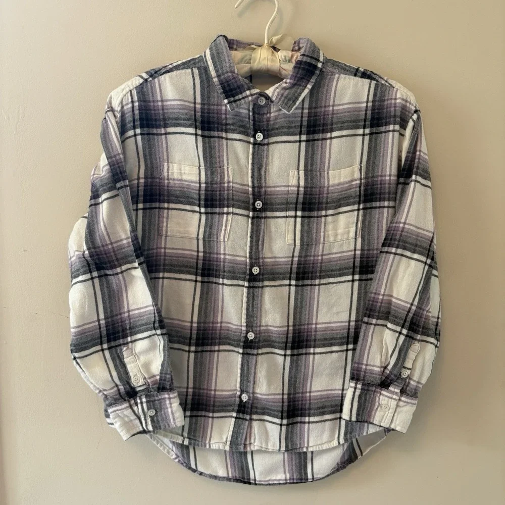 White/Purple/Black/Grey Gap Kids L Button Down Flannel 100% Cotton